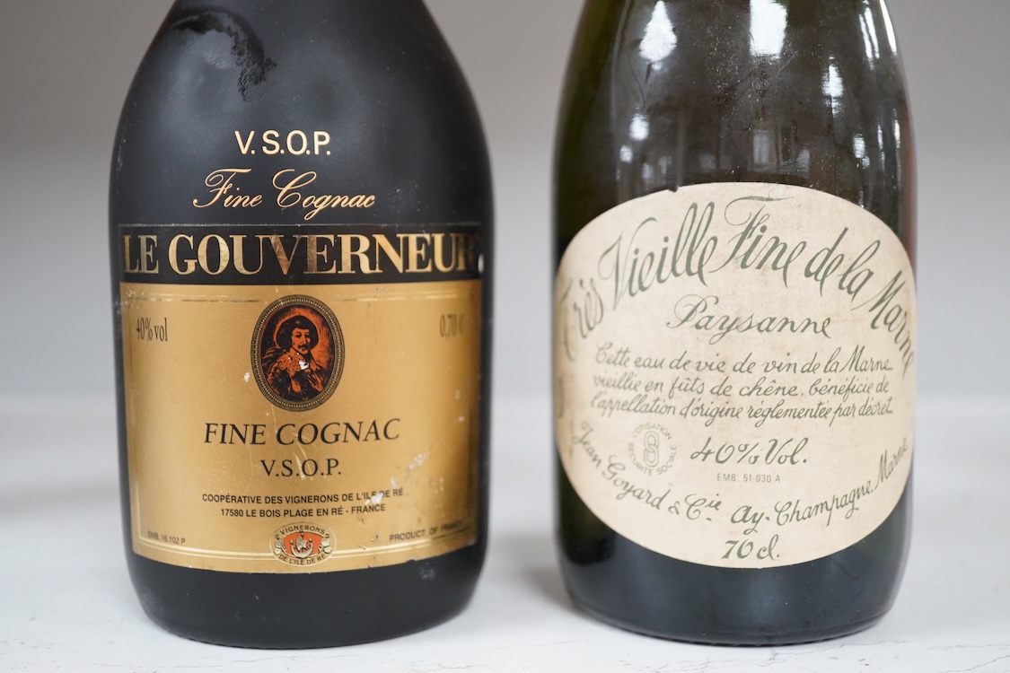 Two bottles: Le Gouverneur VSOP fine cognac and Tres Vieille Fine de la Marne, 70cl
